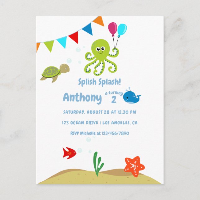 Unter der Sea Boy Birthday Party Postkarte (Vorderseite)