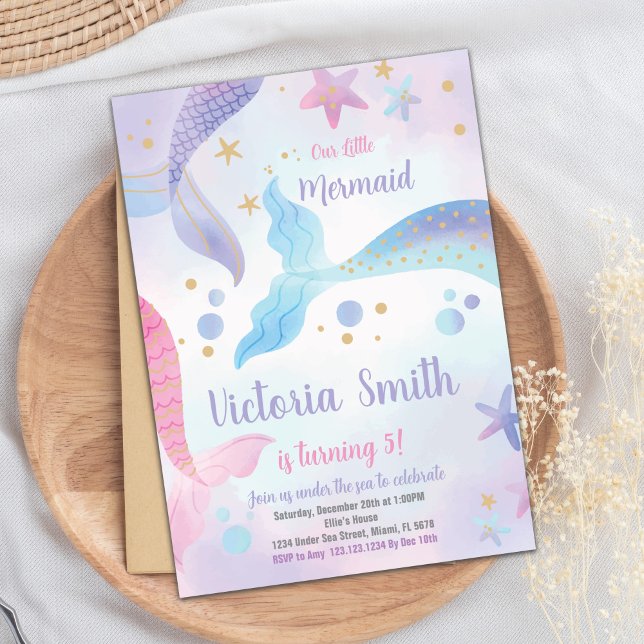 Unter der Sea Party Card bestellbar für Mädchen Einladung (Mermaid Tails Birthday Invitation)