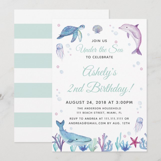 Unter der Seeozean-Geburtstags-Party Einladung (Vorne/Hinten)