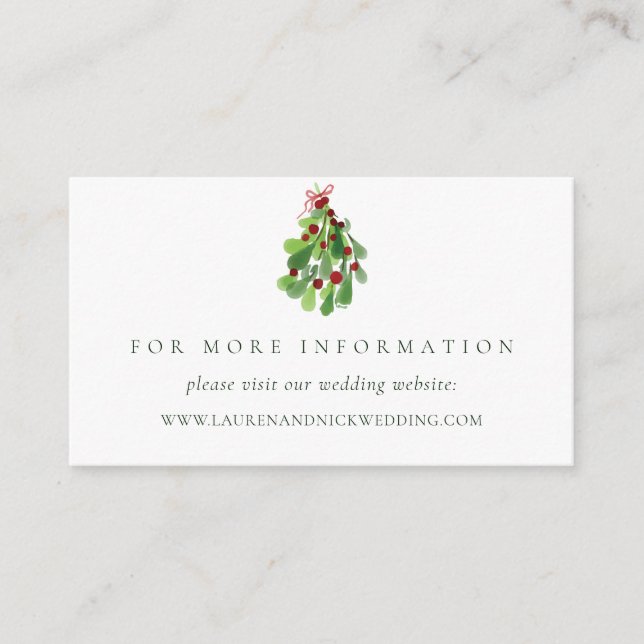 Unter der Weihnachtsmistletoe Wedding Website Card Begleitkarte (Vorderseite)