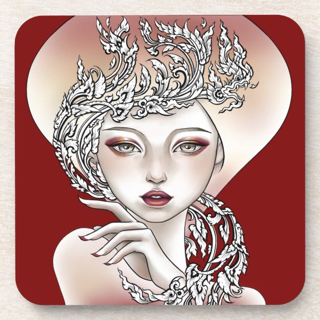 Unter Glas Göttin der roten Ampel Getränkeuntersetzer (Vorderseite)