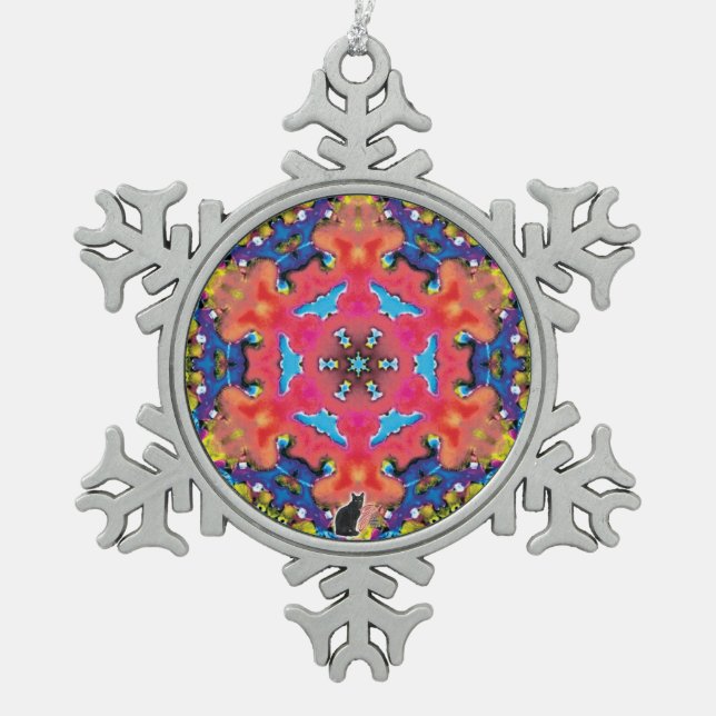 Unter Kaleidoskop Schneeflocken Schneeflocken Zinn-Ornament (Vorderseite)