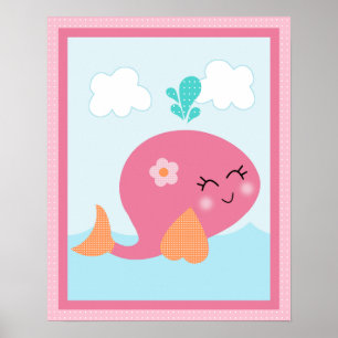 Unter Meer/Mädchen/Meereswelt/Rosa Whale Art Poste Poster