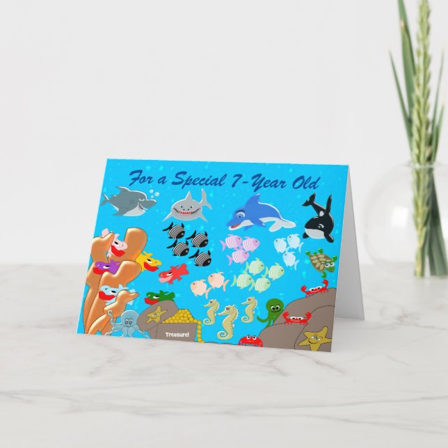 Unter Meer Personalisiert 7. Geburtstag Karte (Vorderseite)