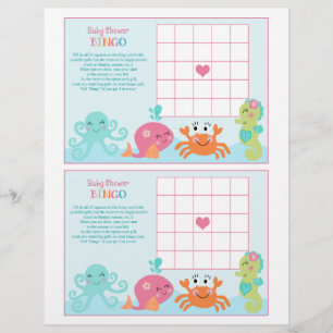 Unter Meer/Rosa Whale "Baby Shower Bingo" Blatt