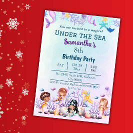 Unter Meerjungfrau niedlichen Kinder blau 8. Gebur Einladung