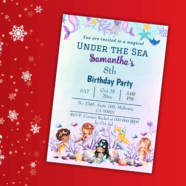 Unter Meerjungfrau niedlichen Kinder blau 8. Gebur Einladung (Von Creator hochgeladen)