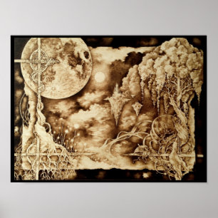 Unter Mondlicht - Pyrografisches Kunstposter Poster