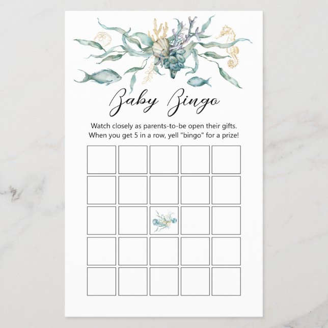 Unter Sea Jellyfish Baby Bingo Card Game Board Flyer (Vorne)