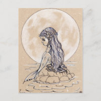 Unter Vollmond kleine Meerjungfrau-Postkarte