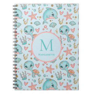 Unter Wasser niedliche Delphine und Schildkröten m Notizblock