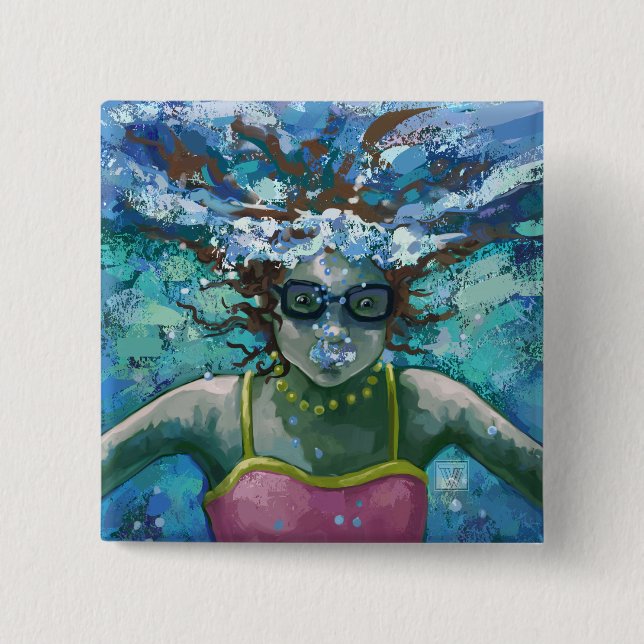 Unter Wasser schwimmen Button (Vorderseite)