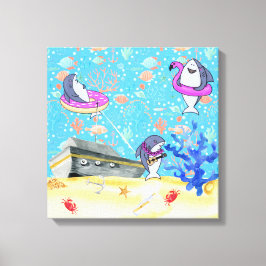 Unter Wasser Tiefsee Hai Party Zeit Kinderzimmer Leinwanddruck