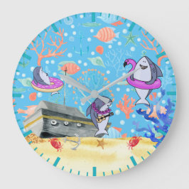 Unter Wasser Tiefseehai Party Zeit Kinder Große Wanduhr