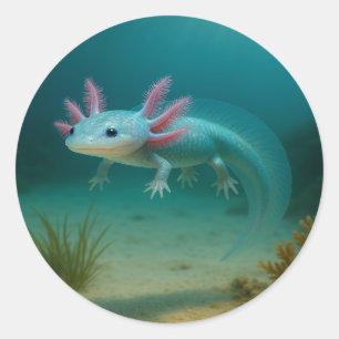 Unter Wasser Wunder: Der Axolotl Runder Aufkleber