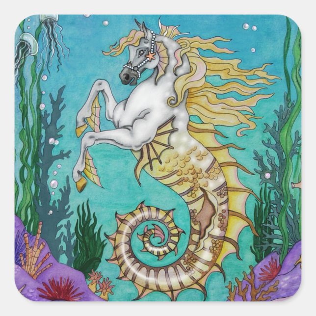 Unter WasserPferd Quadratischer Aufkleber (Vorderseite)