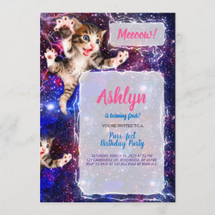 Unterhalb! Cat Jumping in Space Party Einladung