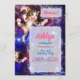 Unterhalb! Cat Jumping in Space Party Einladung