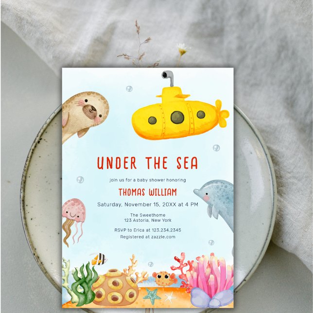 Unterhalb der maritimen Babydusche Einladung (Under The Sea Nautical Marine Baby Shower Invitation)