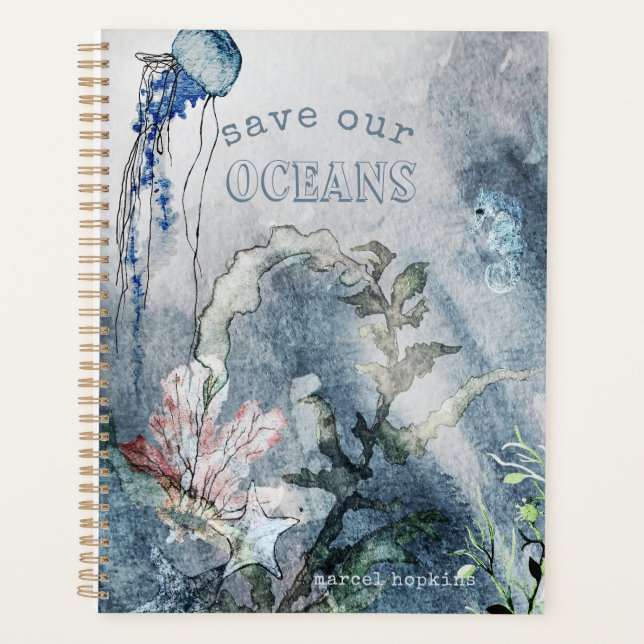 Unterhalb der Meereskreaturen Watercolor-Szene Planer (Vorderseite)