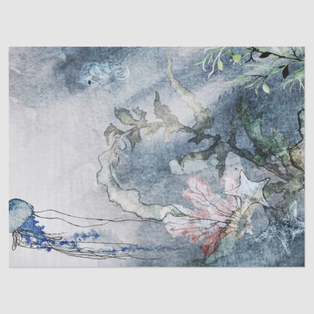 Unterhalb der Meeresquallen-Korallen Aquarellgeweb Seidenpapier (Vorderseite)