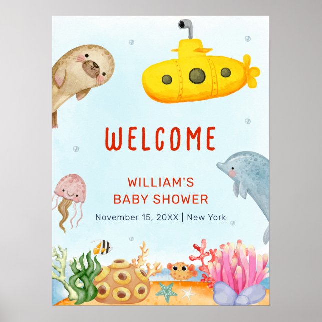 Unterhalb der Meereswache mit Baby-Dusche. Poster (Vorne)