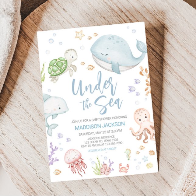 Unterhalb der Meerjungdusche Einladung (Sea Creatures Ocean Baby Shower Invitation)