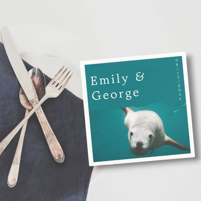 Unterhalb der Sea Navy Blue Sea Lion Beach Hochzei Serviette (Von Creator hochgeladen)