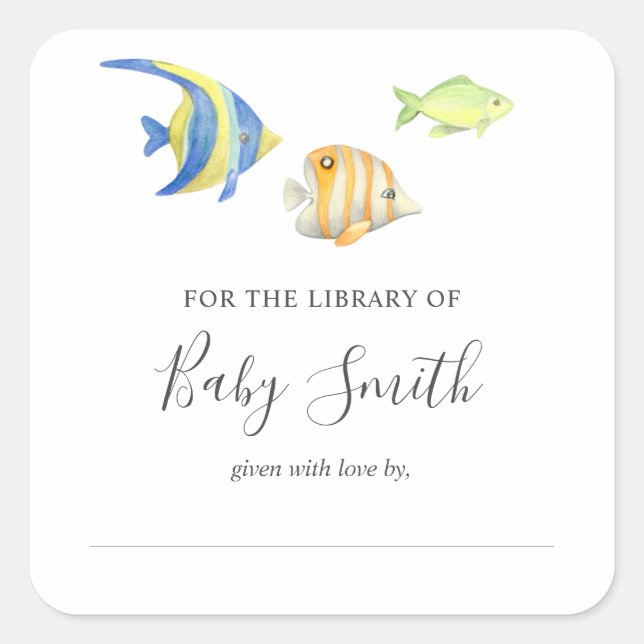 Unterhalb der Sea Ocean Fish Baby Shower Library Quadratischer Aufkleber (Vorderseite)