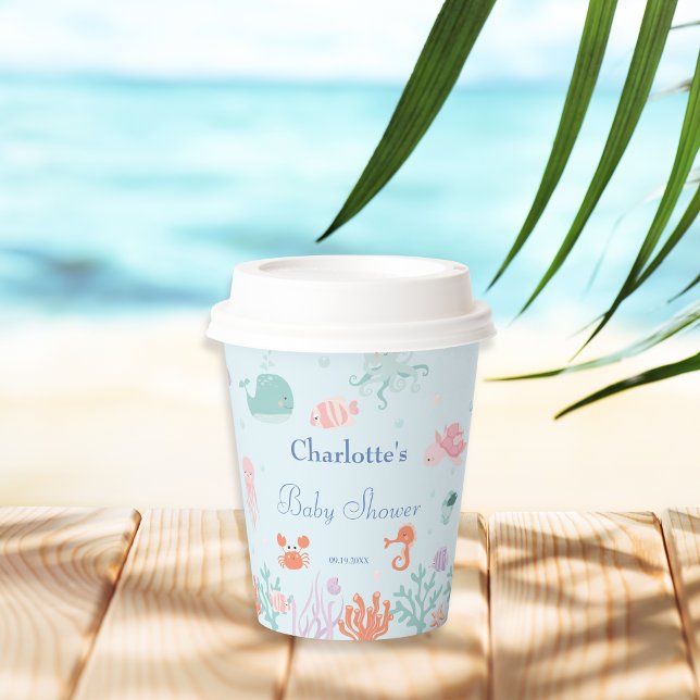 Unterhalb des Blue Baby Shower Ocean Animals Pappbecher (Von Creator hochgeladen)