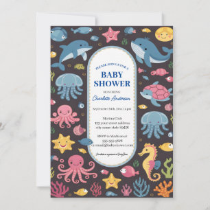 Unterhalb des Blue Ocean Animals Baby Dusche Einladung