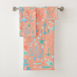Unterhalb des Meeres Korallenkorallen Rosa Handtuc Badhandtuch Set