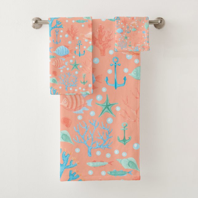 Unterhalb des Meeres Korallenkorallen Rosa Handtuc Badhandtuch Set (Insitu)
