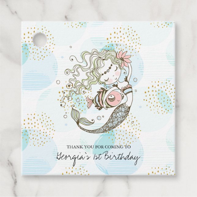 Unterhalb des Meeres | Mermaid Birthday Party Dank Geschenkanhänger (Vorderseite)