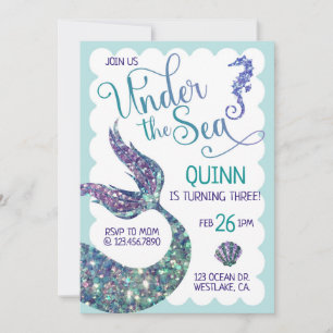 Unterhalb des Meeres, Mermaid Birthday, Splash Einladung