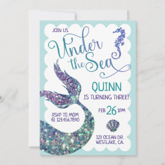 Unterhalb des Meeres, Mermaid Birthday, Splash Einladung