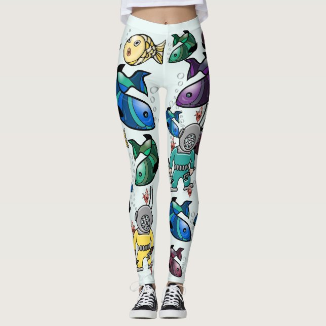 Unterhalb des Meeres - Niedliche Fische und Tauche Leggings (Vorderseite)