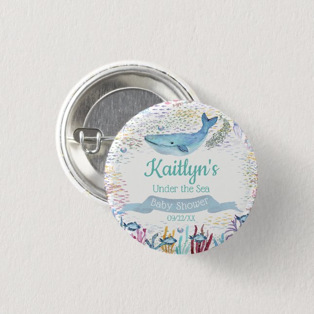 Unterhalb des Meeres | Ocean Themed Baby Dusche Button (Vorne & Hinten)