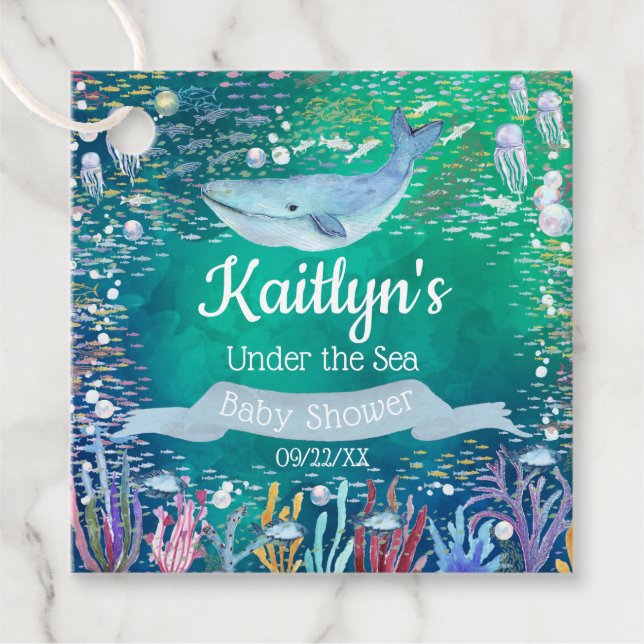 Unterhalb des Meeres | Ocean Themed Baby Dusche Geschenkanhänger (Vorderseite)
