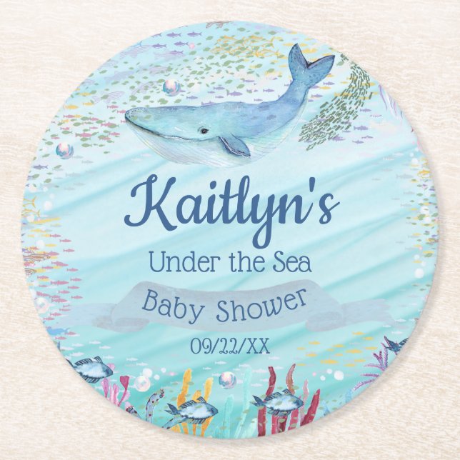 Unterhalb des Meeres | Ocean Themed Baby Dusche Runder Pappuntersetzer (Vorderseite)