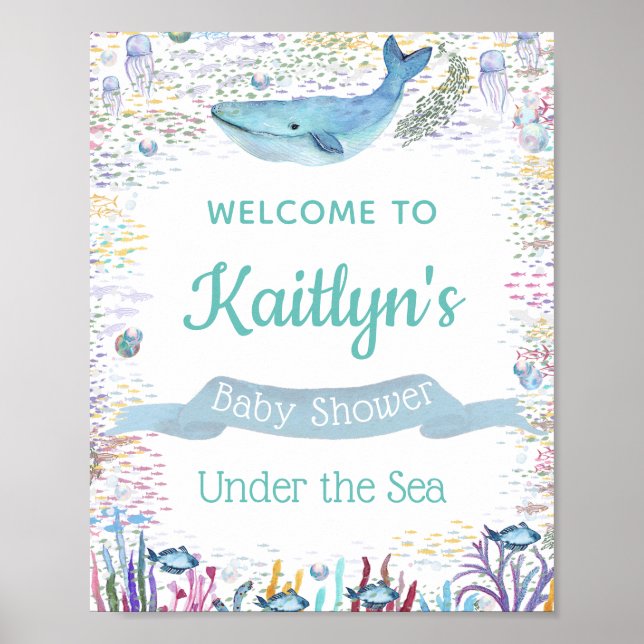 Unterhalb des Meeres | Ocean Themed Baby Dusche Wi Poster (Vorne)