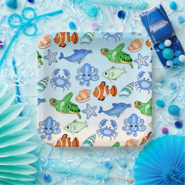 Unterhalb des Meeres | Sea Creatures Baby Shooter Pappteller (Party)