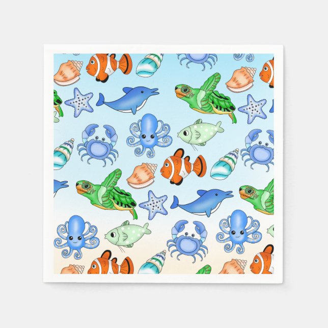 Unterhalb des Meeres | Sea Creatures Baby Shooter Serviette (Vorderseite)
