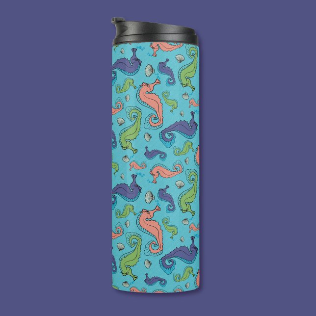 Unterhalb des Meeres - Spielerisches Seepferd und  Thermosbecher (Von Creator hochgeladen)