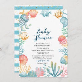 Unterhalb des Meeres Wasserfarben Babydusche Invi Einladung