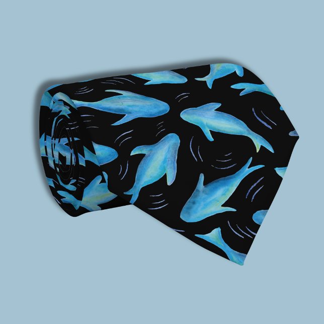 Unterhalb des Meeresspiegels Schwarzer Hai Krawatte (Blue and black swimming shark fish tie)