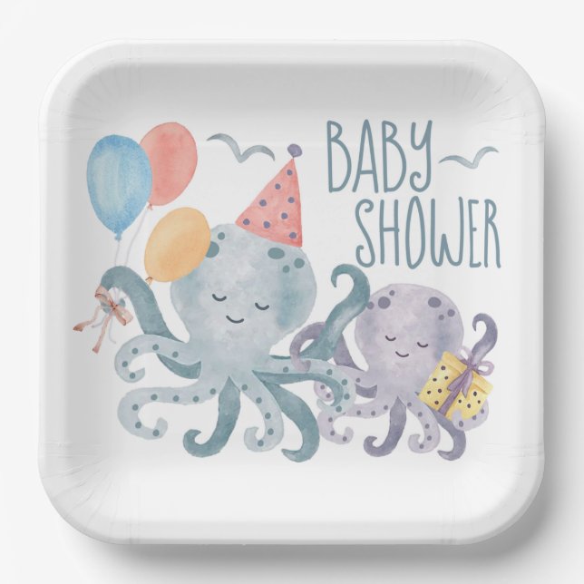 Unterhalb des Octopus Beach Baby Dusche Pappteller (Vorderseite)