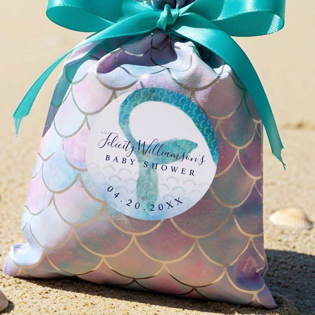 Unterhalb des Ozeans Aquarell Meerjungfrau Babydus Runder Aufkleber (Under The Sea Ocean Watercolor Mermaid Baby Shower Classic Round Sticker)