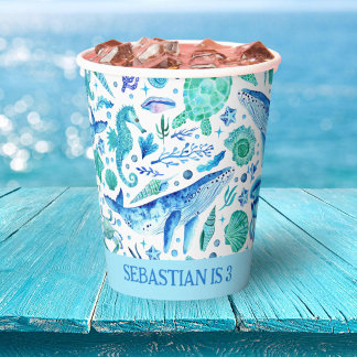 Unterhalb des Party Aquarellwald, Seepferd, Pappbecher