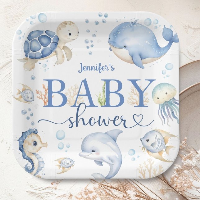 Unterhalb des Sea Baby Shower Boy Blue Ocean Pappteller (Von Creator hochgeladen)